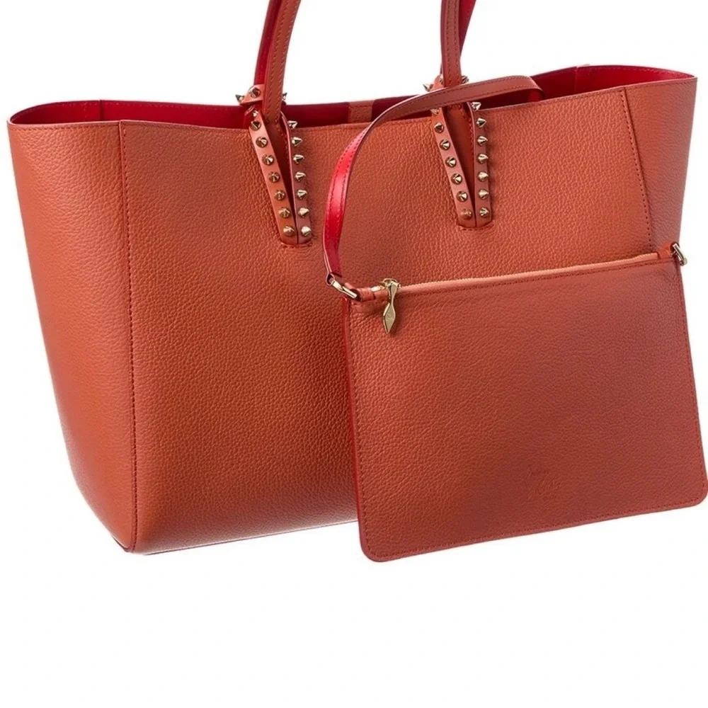 Christian Louboutin Orange Pebbled Leather Stud-Trim Tote